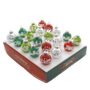 Shiny Brite Holiday Splendor Ball Multicolor Flocked Mini Ornament Set 20 1.25"